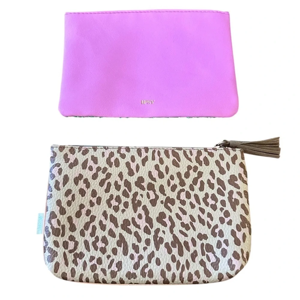 NWOT Two Ipsy Glitter Pouch and Leopard Print Pouch Set